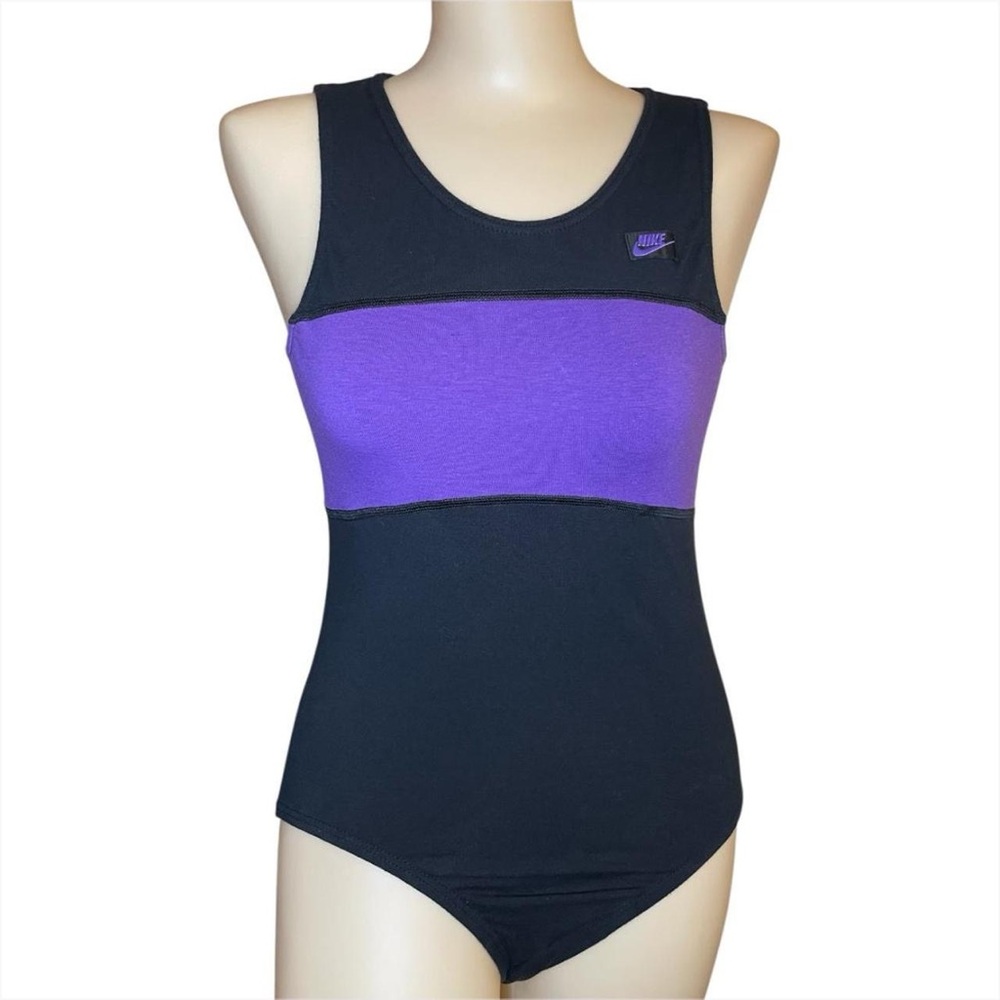 Nike Black and Purple Color Block Sleeveless Bodysuit